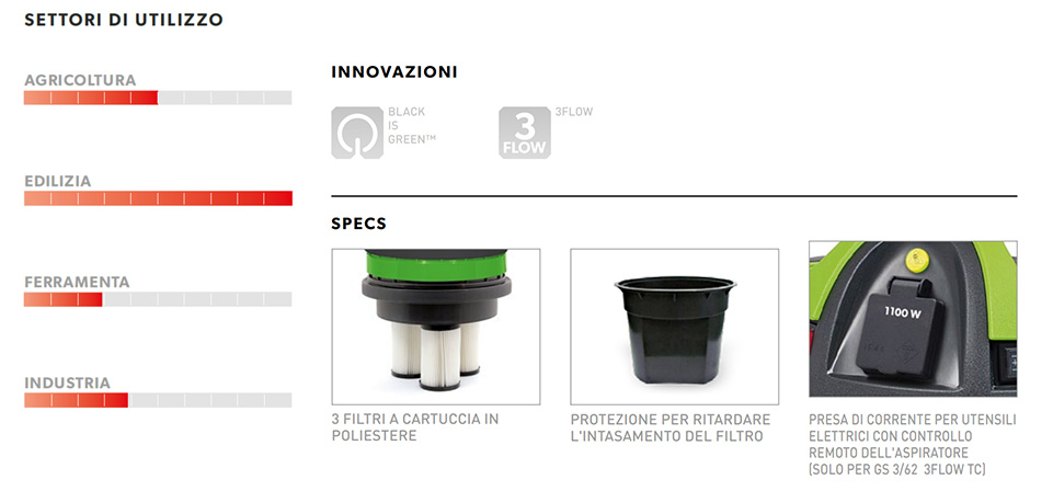 aspiratore soteco gs362 3flow caratt descr