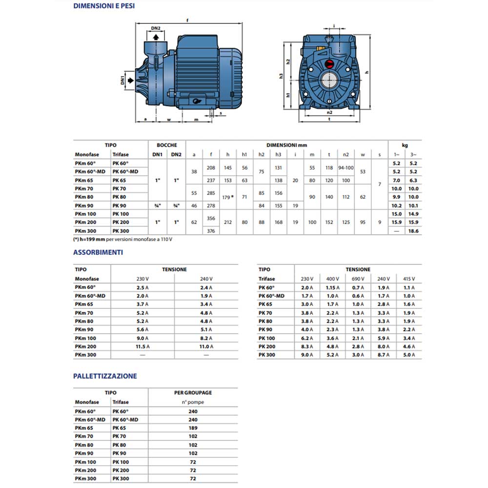 elettropompa pedrollo pmk60 dimensionidati descr