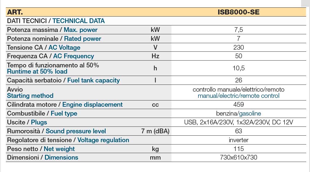 generatore ltf isb8000se dati descr