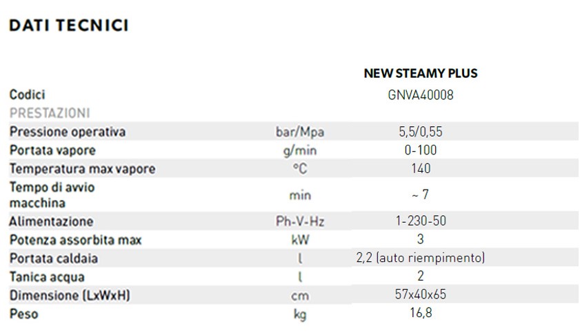 generatore vapore newsteamy plus dati descr