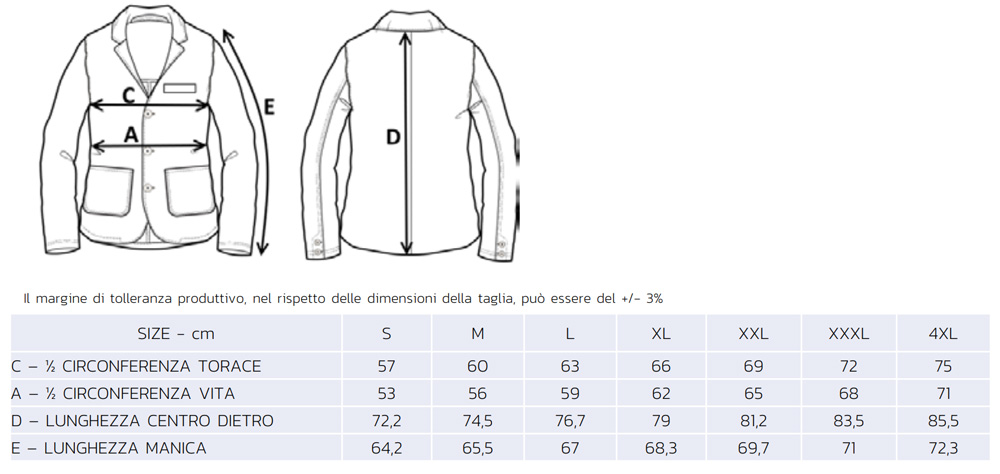 giacca rossini a20109 misure descr