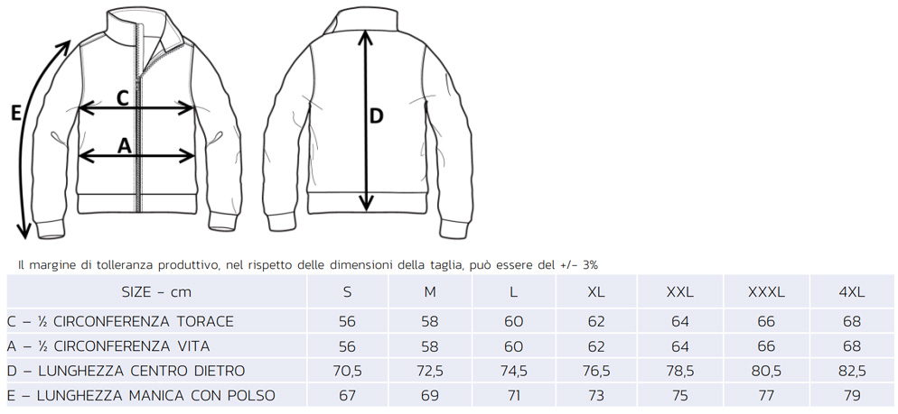 giacca rossini hh652 misure descr