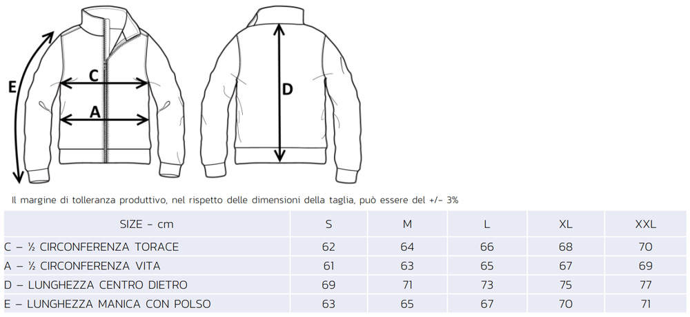 giacca rossini hh683 misure descr