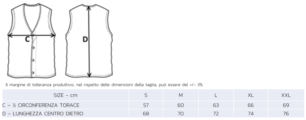 gilet rossini hh686 misure descr