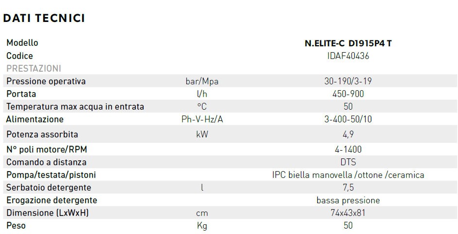 idropulitrice portotecnica nelite c d19195p4 dati descr