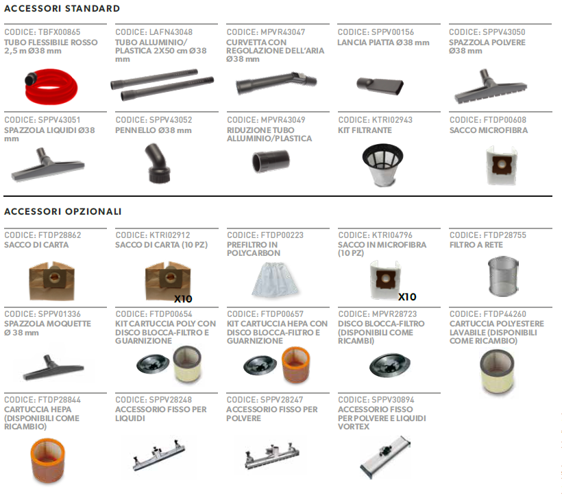 asdo14212 accessori standard opzionali