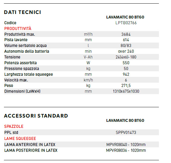 lavamatic80 dati tecnici