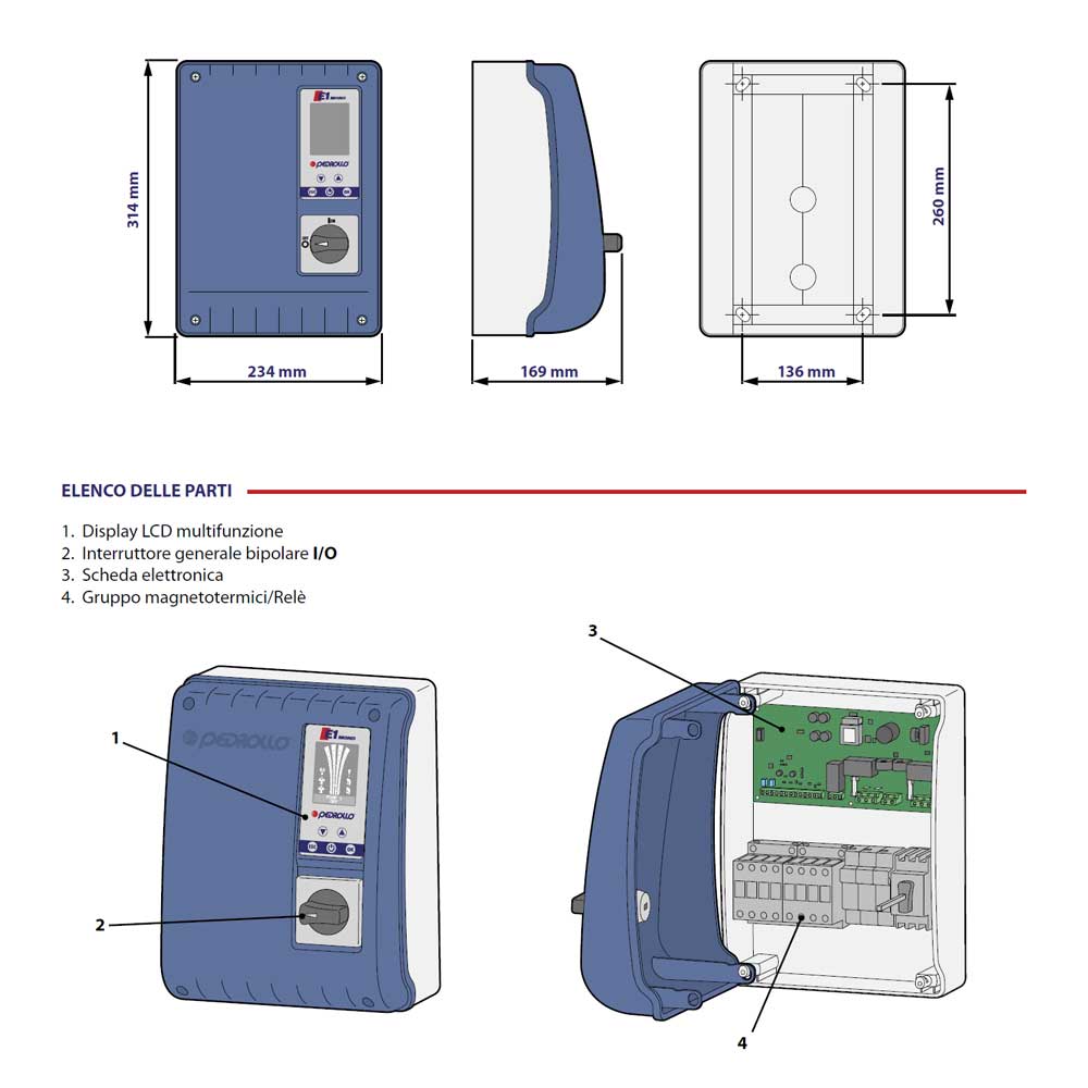 quadro elettrico pedrollo e1mono parti descr