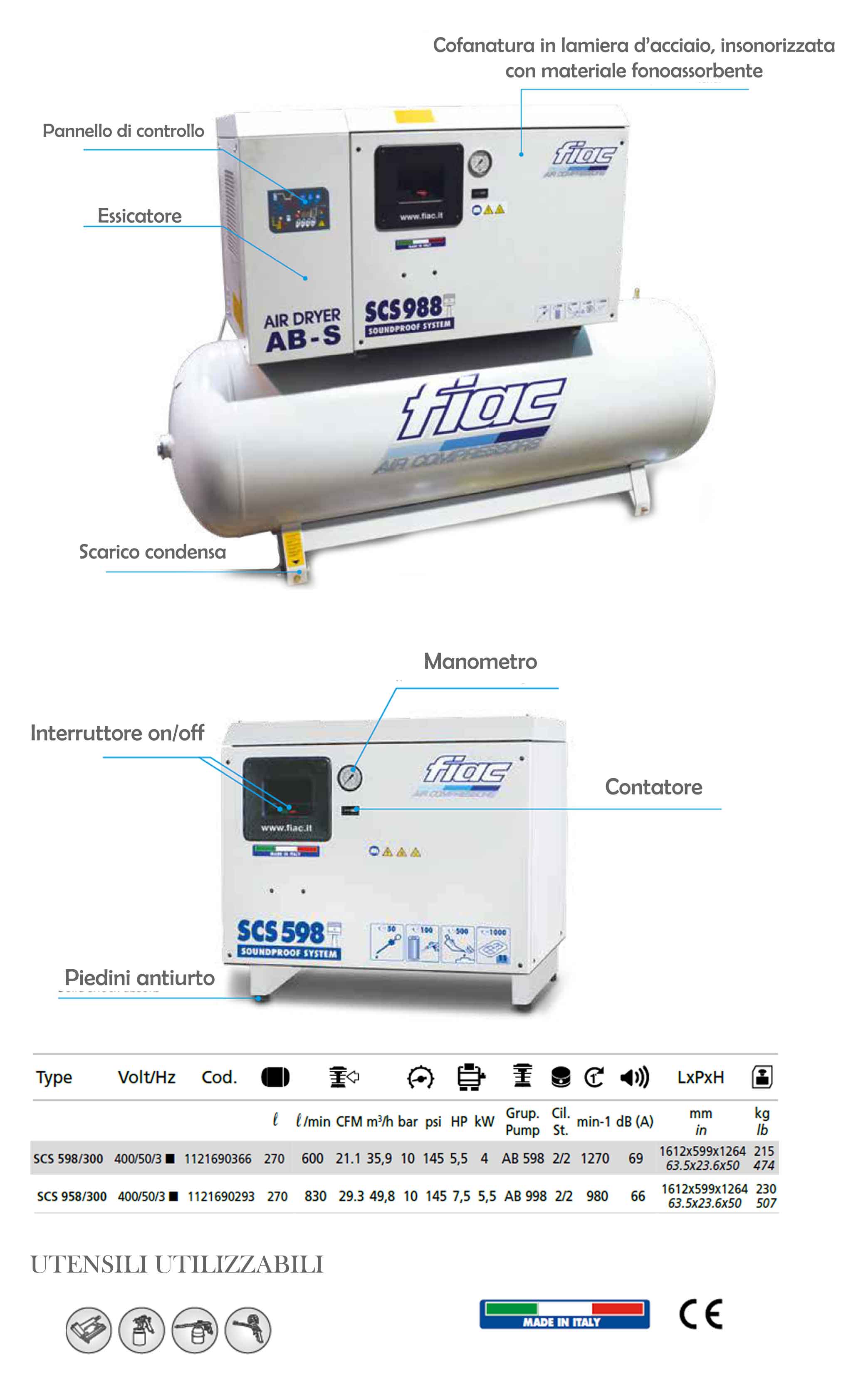 Compressore Aria Fiac SCS 958 300 Insonorizzato A Pistone 400V Potenza compressore-aria-fiac-scs-958-300-insonorizzato-a-pistone-400v-potenza