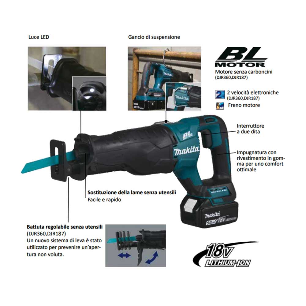 seghetto diritto makita djr360zk caratt descr