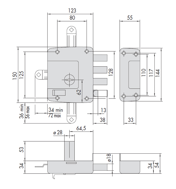 serratura cisa 57125 misure descr