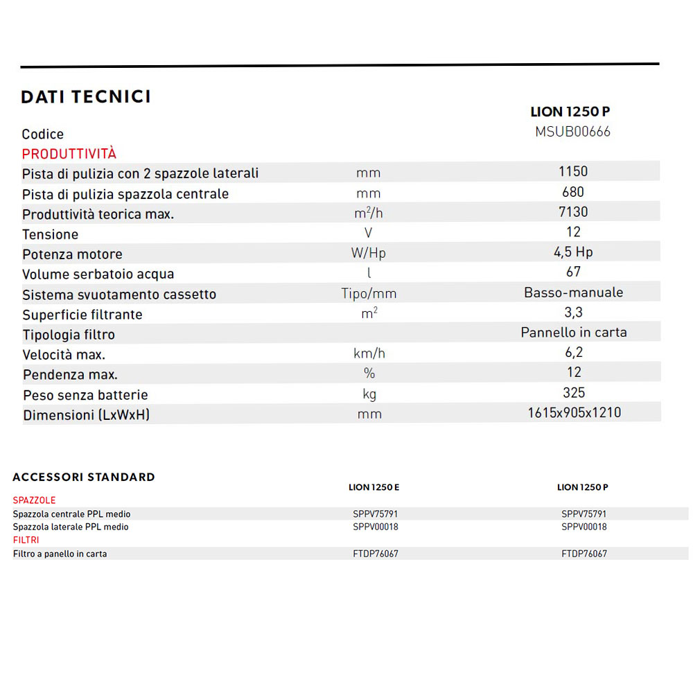 spazzatrice portotecnica lion1250p datiaccessori