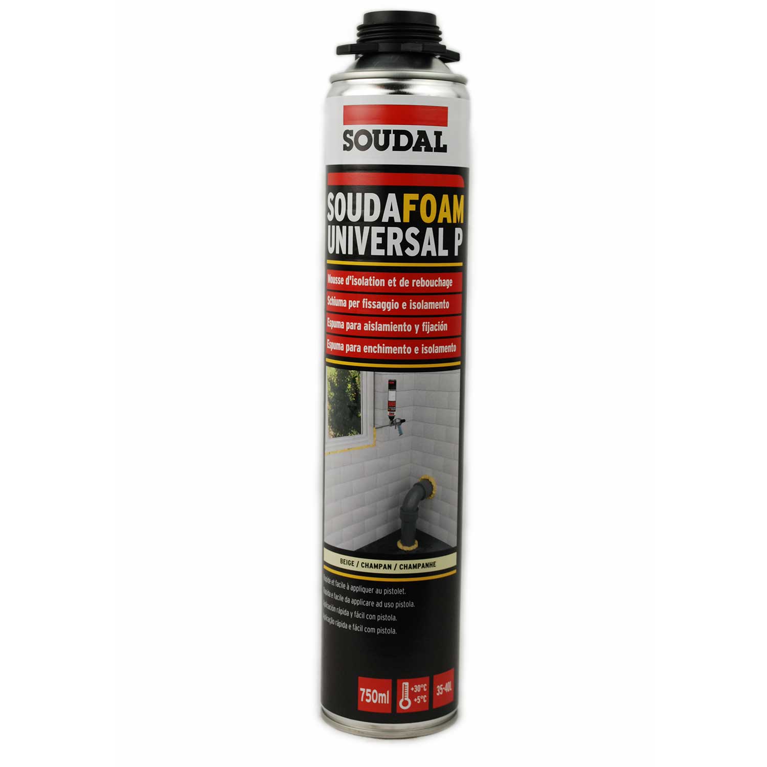 Schiuma SOUDAL SOUDAFOAM UNIVERSAL bombola per pistola montaggio isolamento  poliuretanica autoespandente 750 ml color champagne