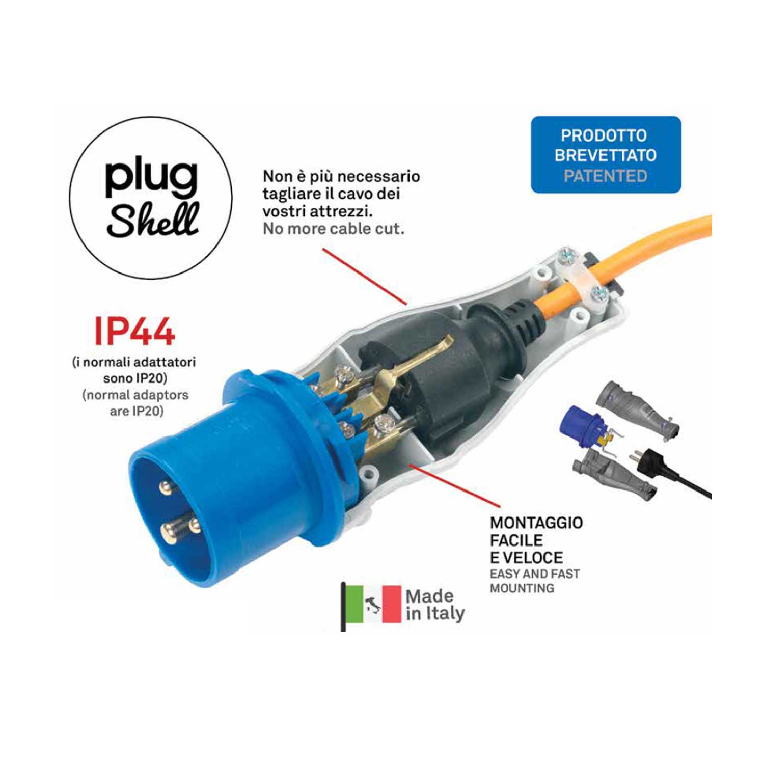 Spina Mobile Industriale IP67 16A 2P+T - Grigio/Blu