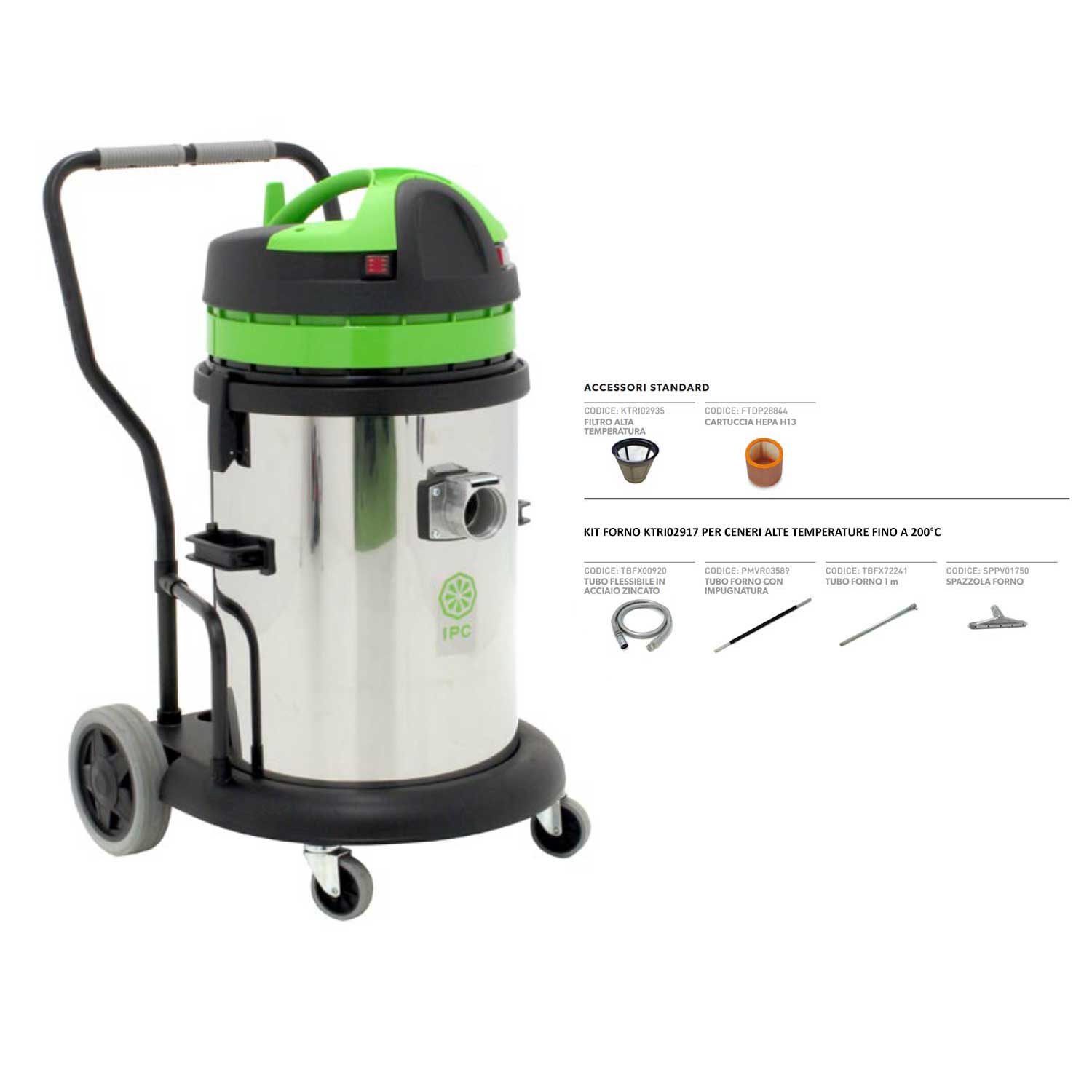 Aspiratore Soteco GS 2/62 ASH per fuliggine con cartuccia HEPA e kit ceneri  alte temperature