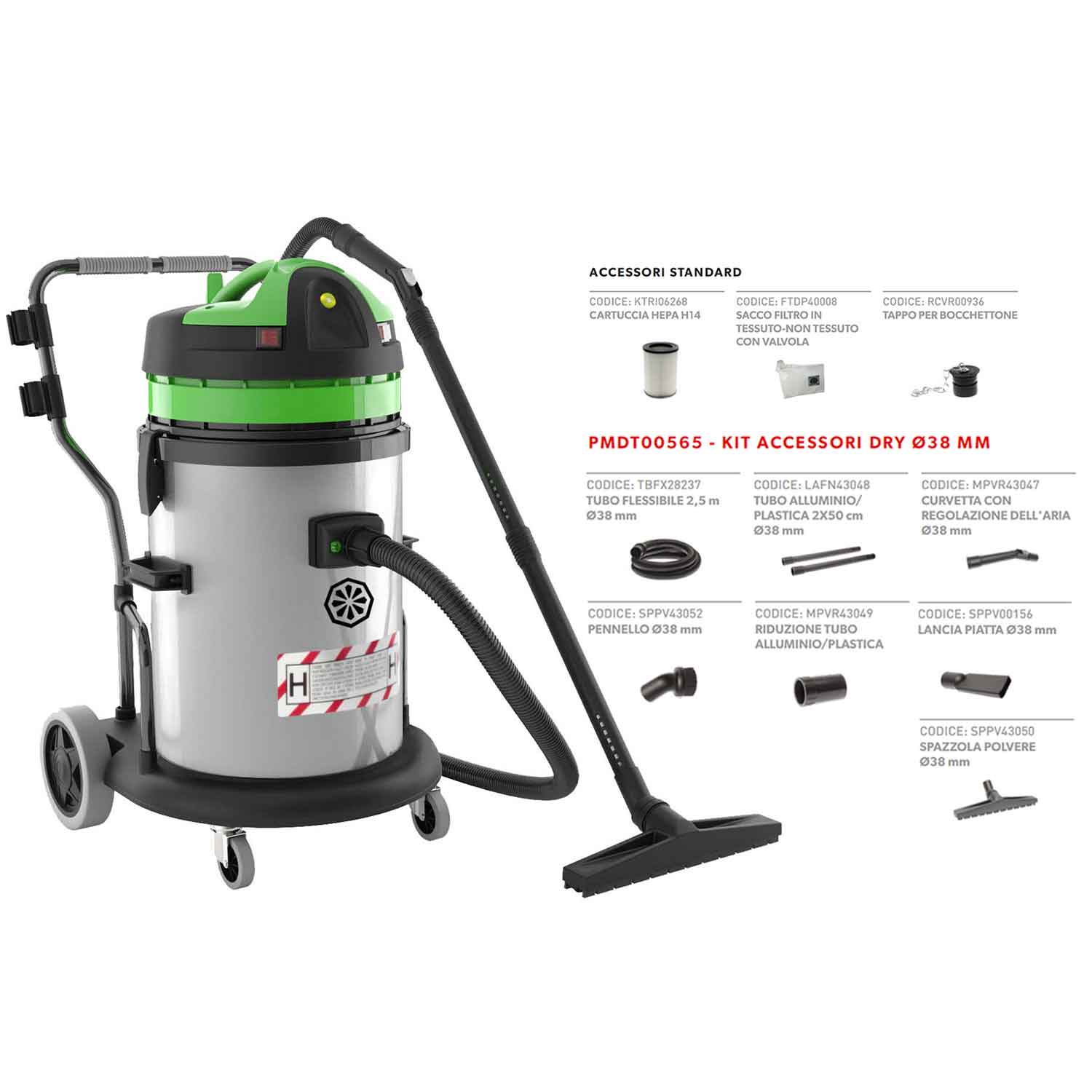 Aspiratore Soteco GS 2/62 H + kit pmdt00565 per polveri nocive con 2 motori  2400W