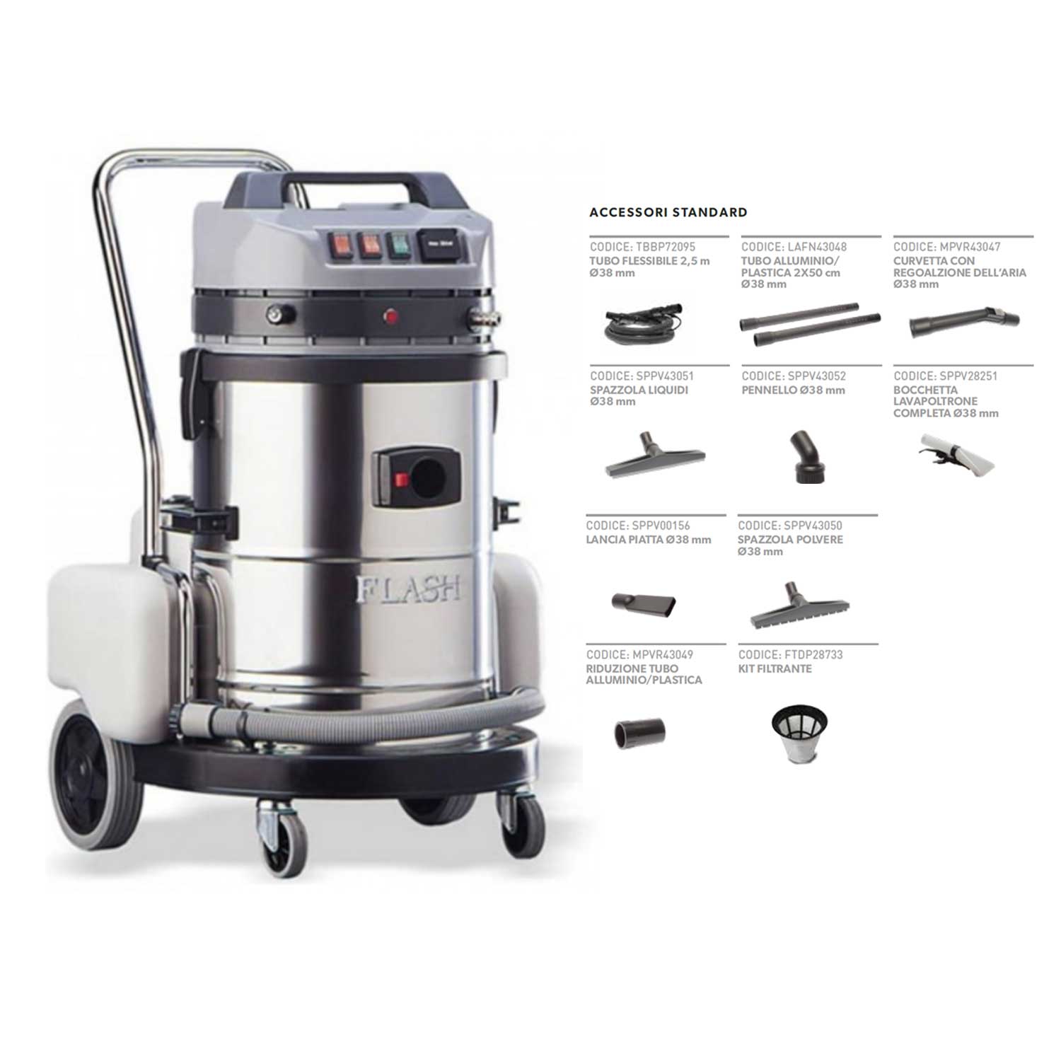 Aspiratore Soteco Flash estrattore liquidi con accessori 2 motori potenza  2400W 220V serbatoio 62lt