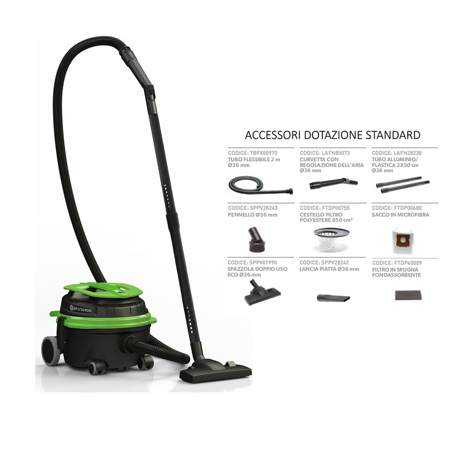 Aspiratore Soteco LP 1/12 ECOB classe energetica B super silenzioso  capacità fusto in plastica 12