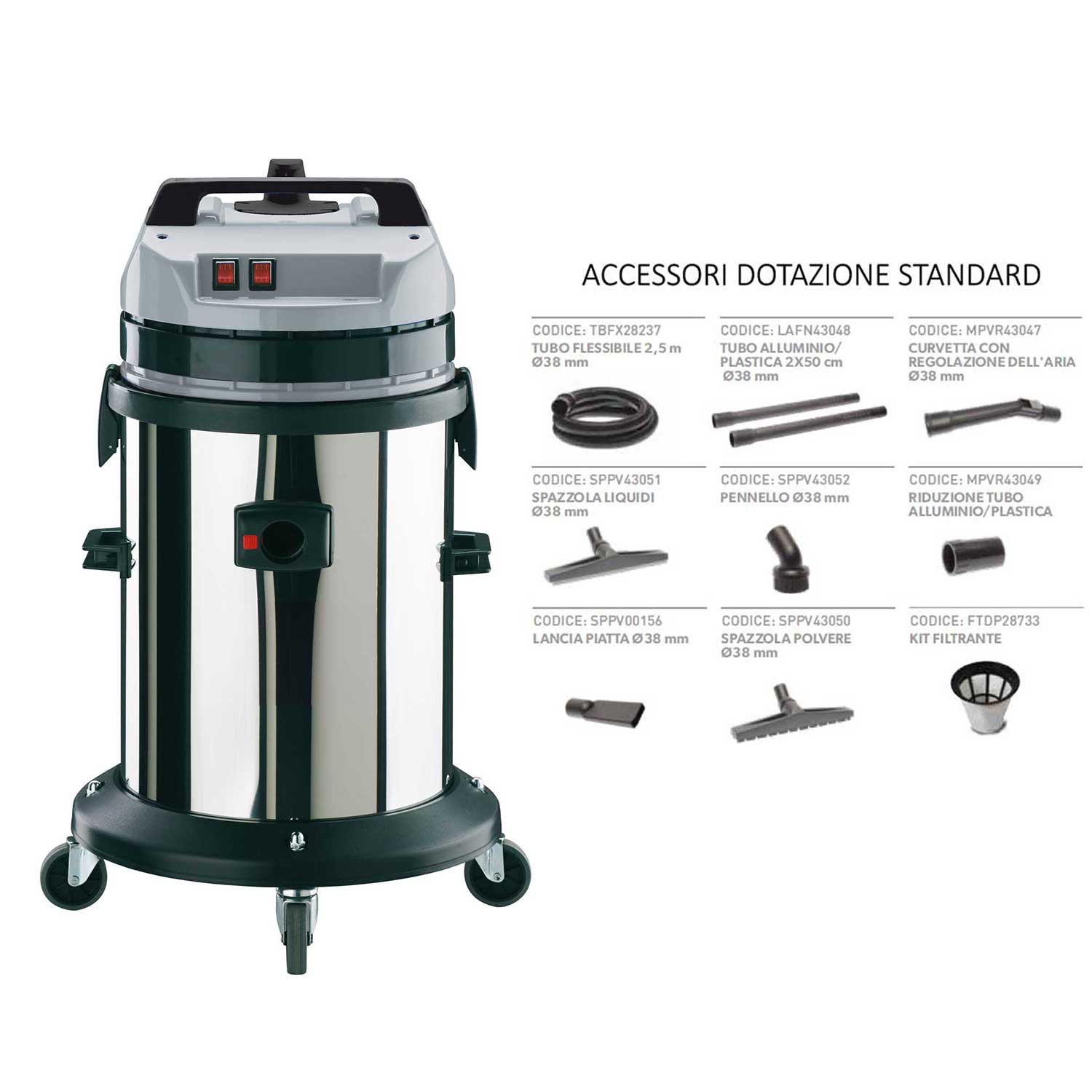 Aspiratore Soteco IPC Cleaning MEC 429 per solidi e liquidi con 2 motori  bistadio 2400W con