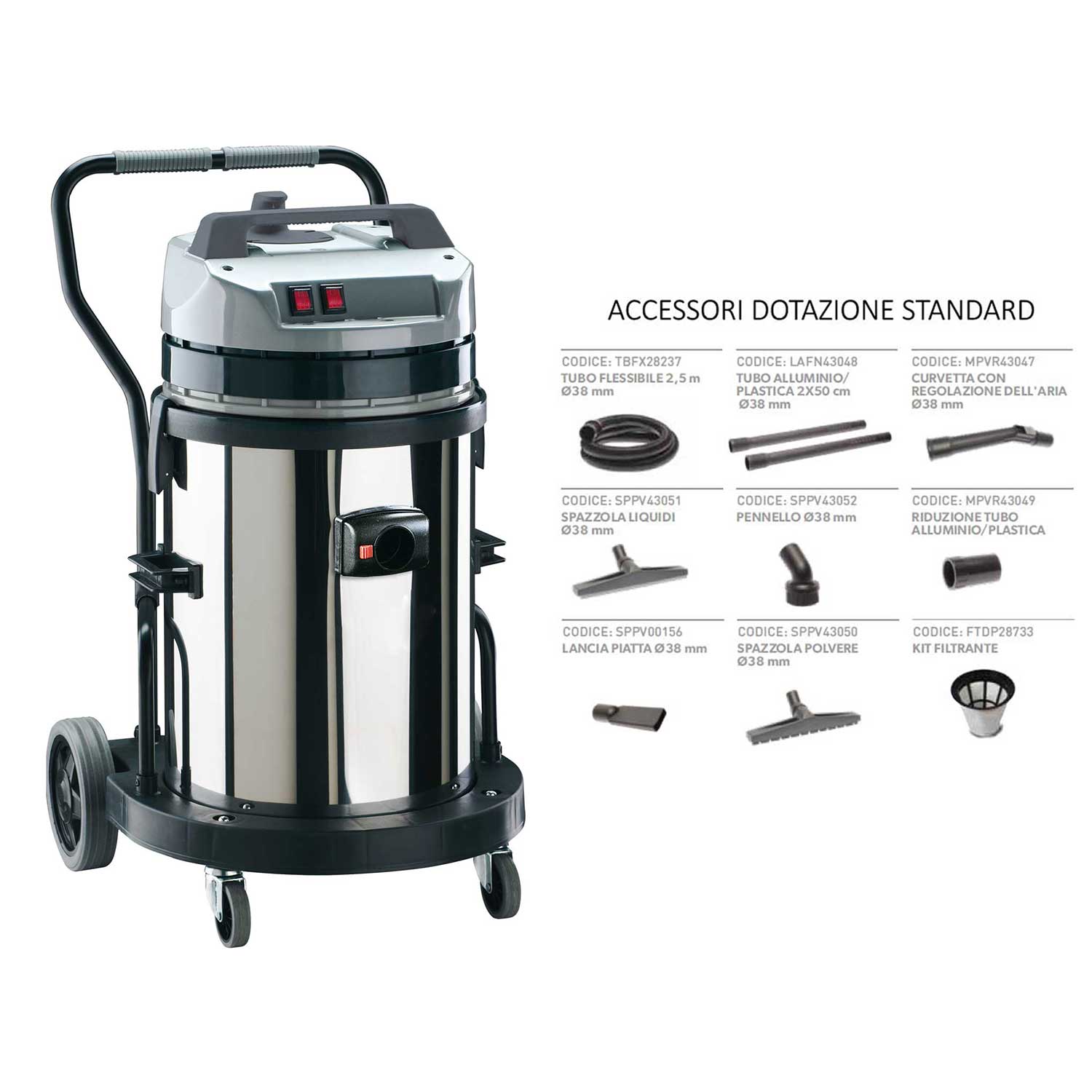 Aspiratore Soteco MEC 429 Mark professionale per solidi e liquidi  carrellato con serbatoio in acciaio inox