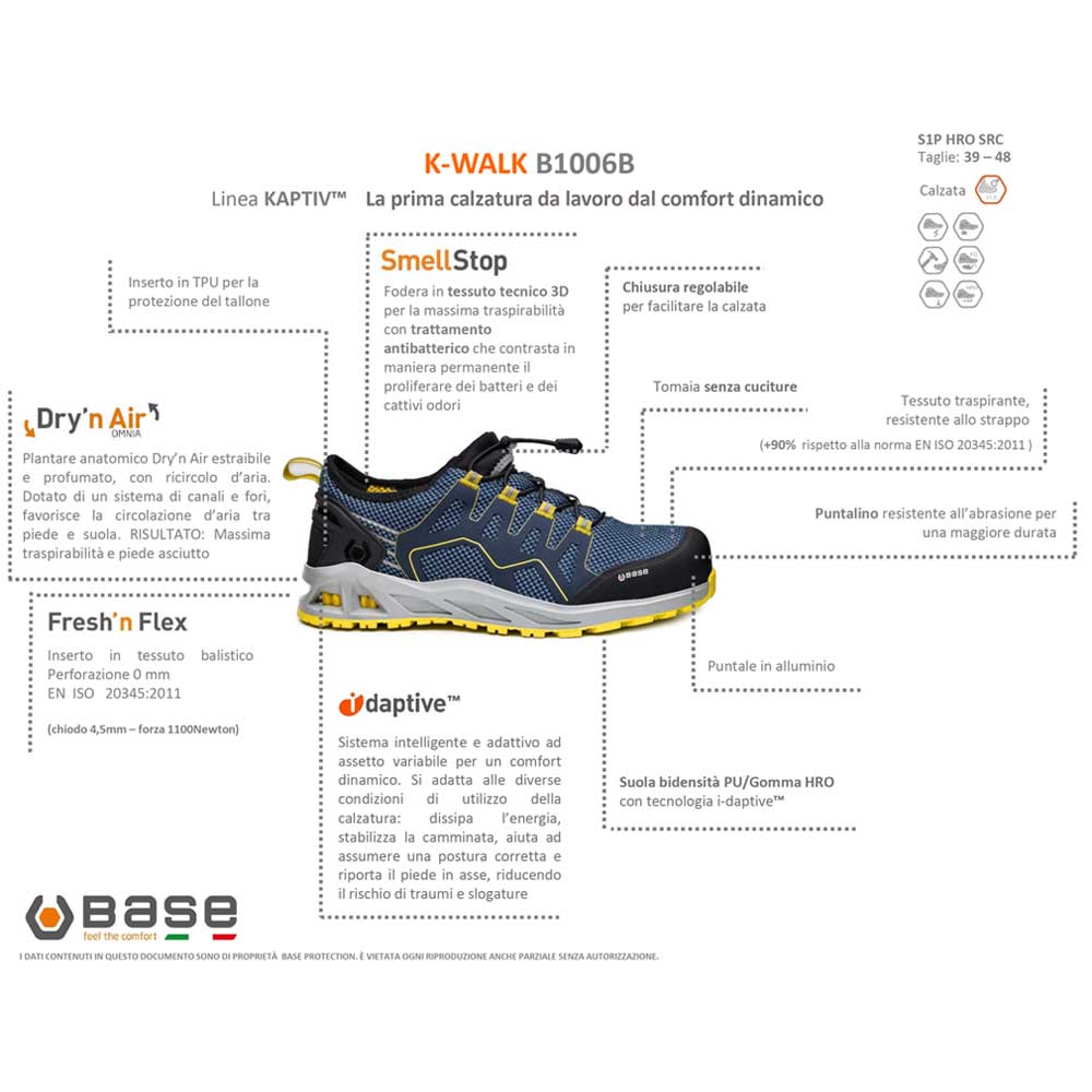 Scarpa antinfortunistiche Base K-Walk S1P SRC bassa da lavoro traspirante B1006