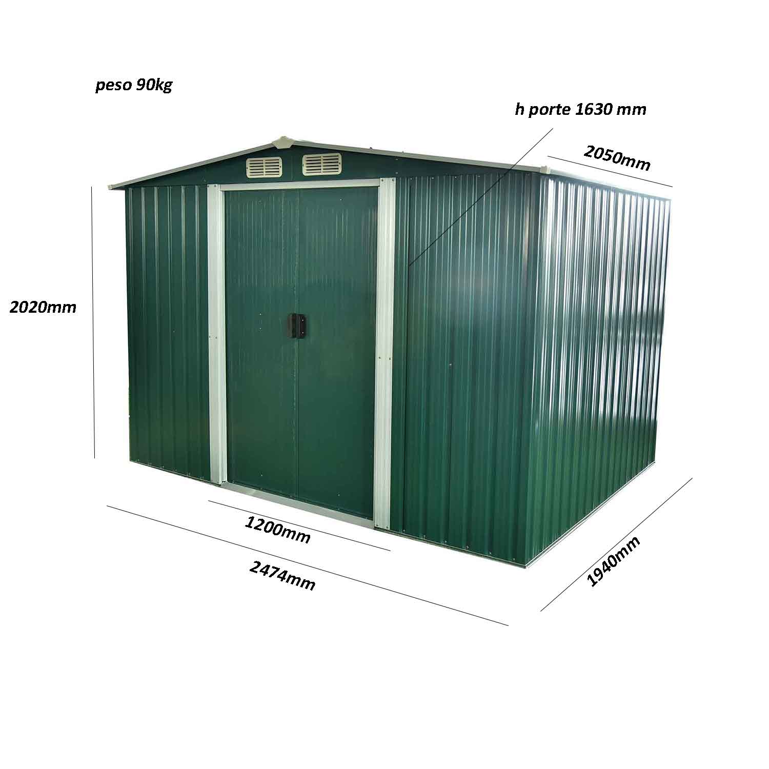 Capanno Da Giardino Deuba 1,8m² - Casetta Verde Con Porta Scorrevole 196x122x182cm - Foto 4