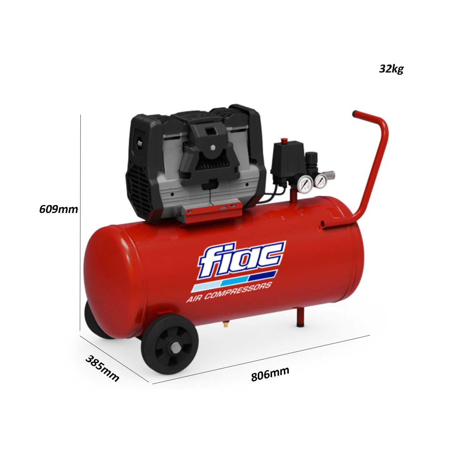 Compressore aria a pistoni Fiac SUPERSILENT50 XS258 con serbatoio da 50  litri erogazione 230 l/min pressione 9 bar senza lubrificazione potenza 2HP  1,5 kW