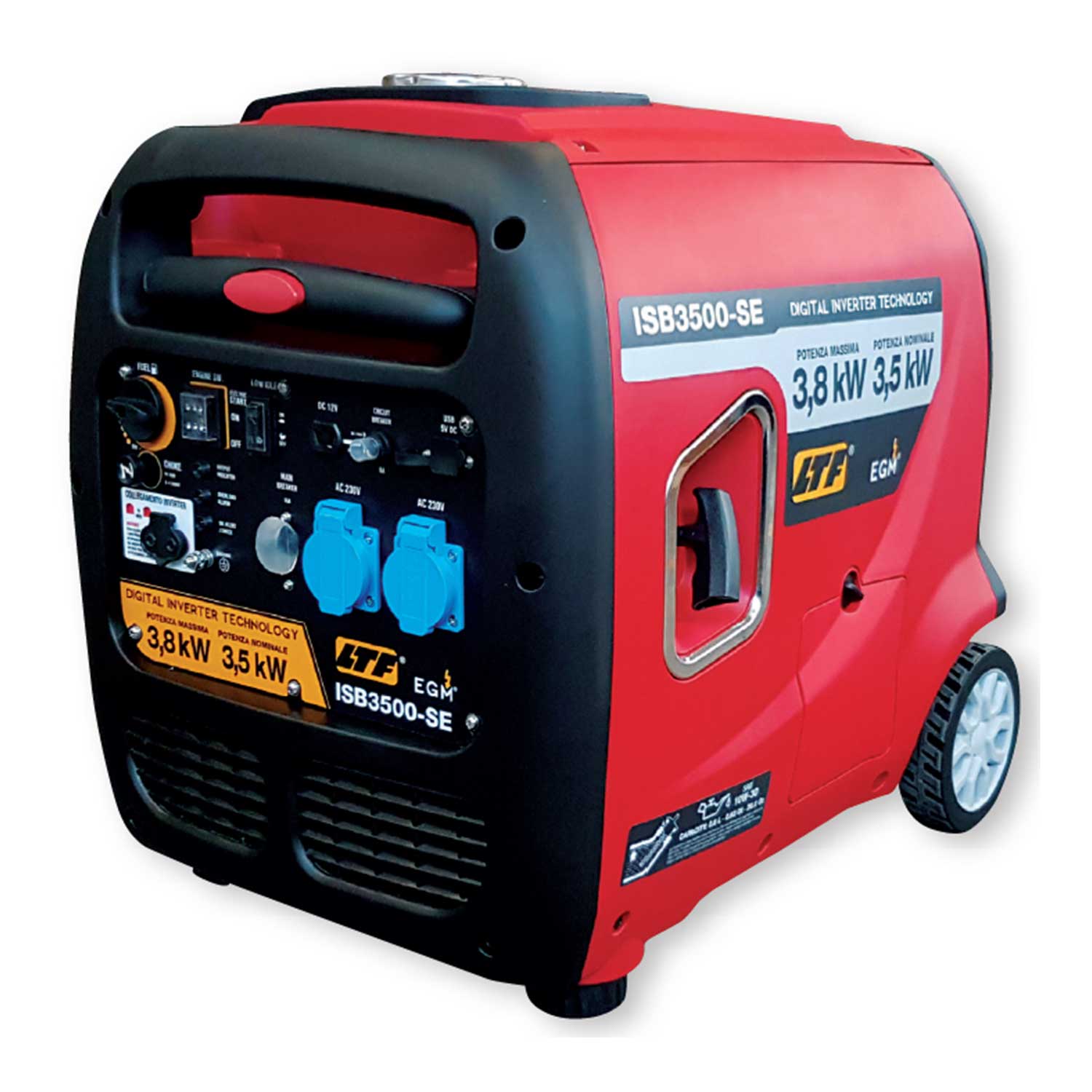 Generatore di corrente inverter EGM isb3500se silenziato motore a benzina  223cc 230 V avviamento elettrico o