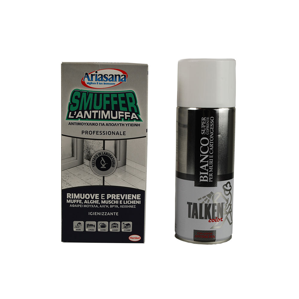 Kit antimuffa Ariasana spray per piccole superfici comprende igienizzante  spray e supercoprente spray