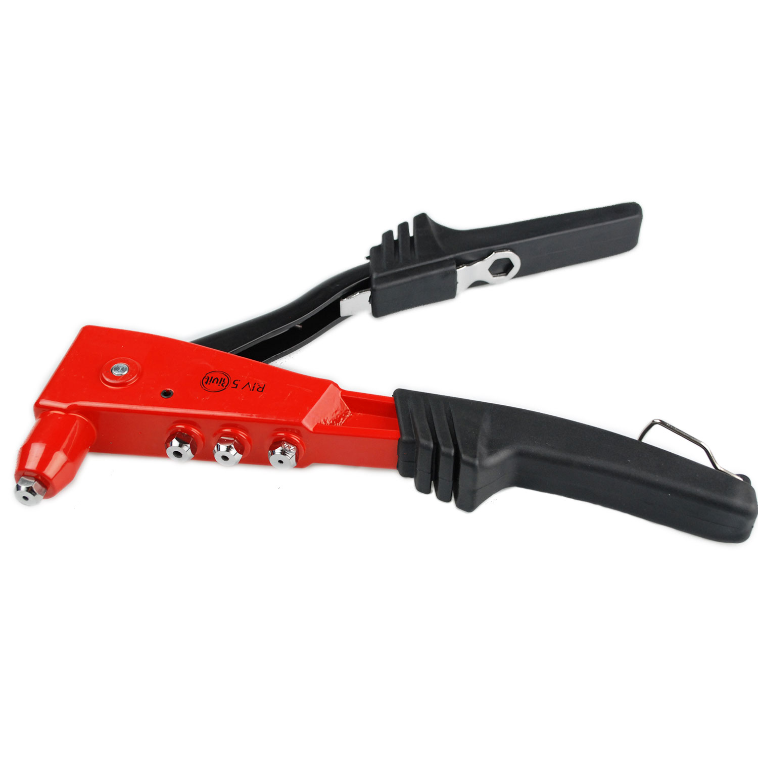 Rivettatrice Economica Con Corpo In Alluminio E Impugnature In Gomma - Completa Di 4 Testine Per Rivetti Fino A 4.8 Mm - Attrezzo Manuale Rosso