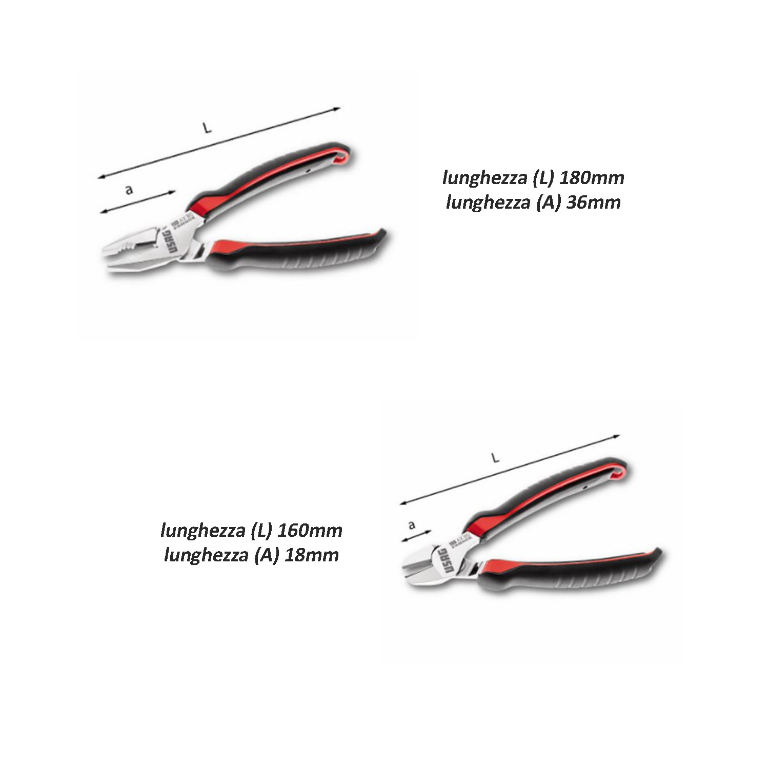 Set Pinze USAG - 3 Pezzi Con Pinza Universale, Pinza A Becchi Mezzotondi E Tronchese, Per Lavori Di Meccanica E Fai Da Te - Foto 4