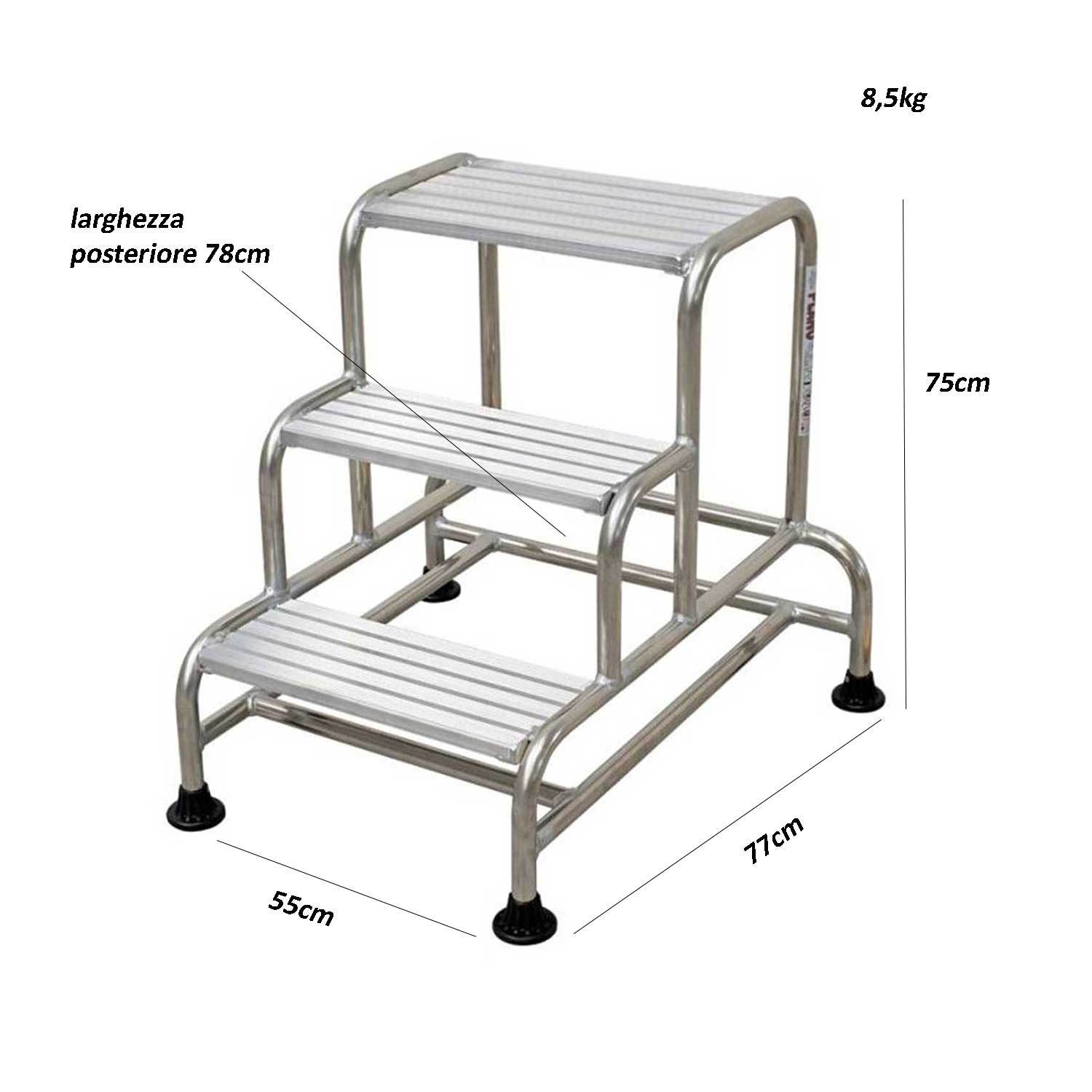 Scaletto Richiudibile 3 Gradini Bifacciale - Alluminio, Portata 125kg, Doppia Salita, Compatto, Per Casa - Foto 5